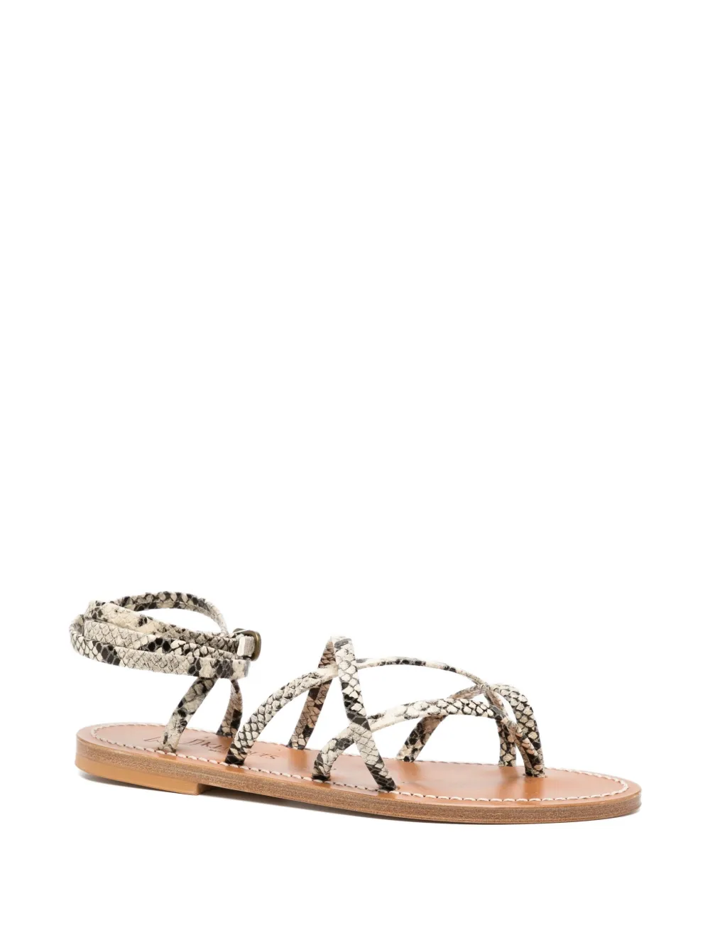K. Jacques snakeskin leather ankle-tie sandals Neutrals