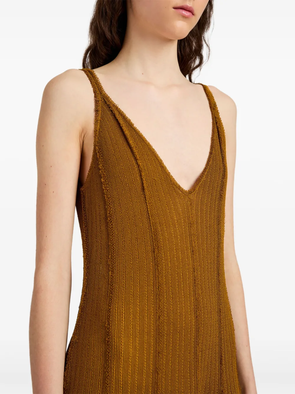 Proenza Schouler Tavia Fringe Knitted Midi Dress In Gold