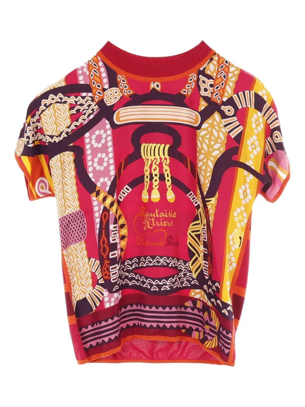 Hermès Pre-Owned 2010s Fantaisie silk T-shirt - オレンジ Hermès Pre-Owned 2010s Fantaisie silk T-shirt - オレンジ