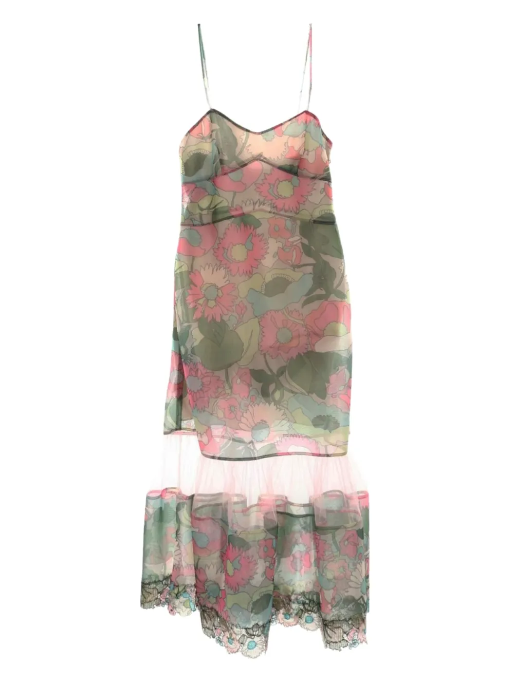 2010s floral-print lace-trim dress