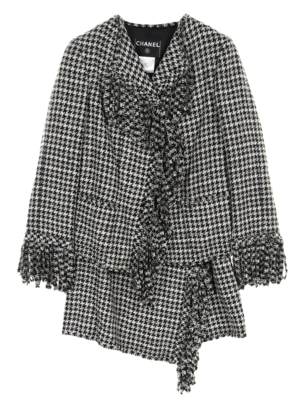 Pre-owned Chanel 1986-1988 Houndstooth Tweed Jacket And Skirt Set