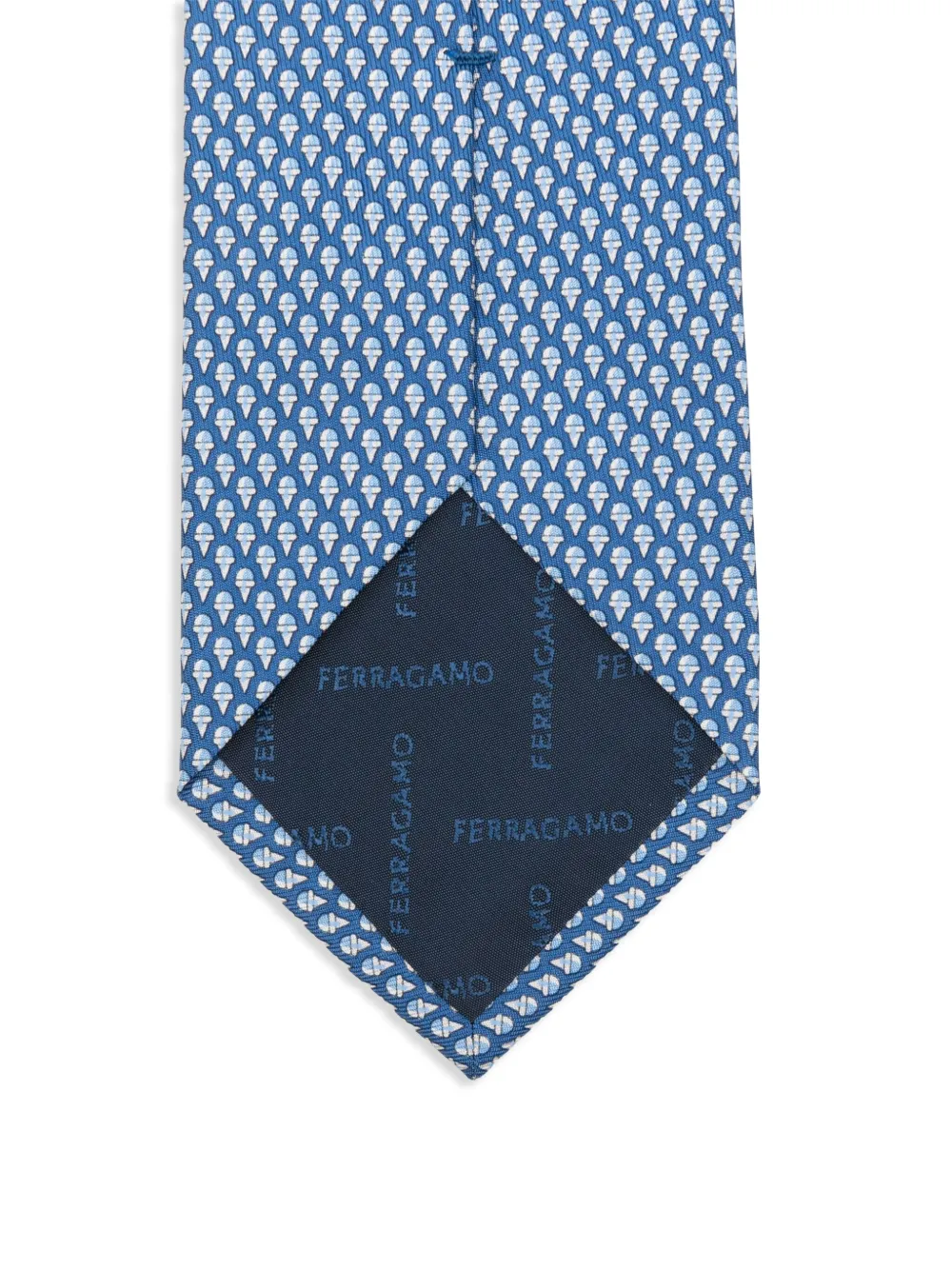 Ferragamo geometric-print silk tie - Blauw
