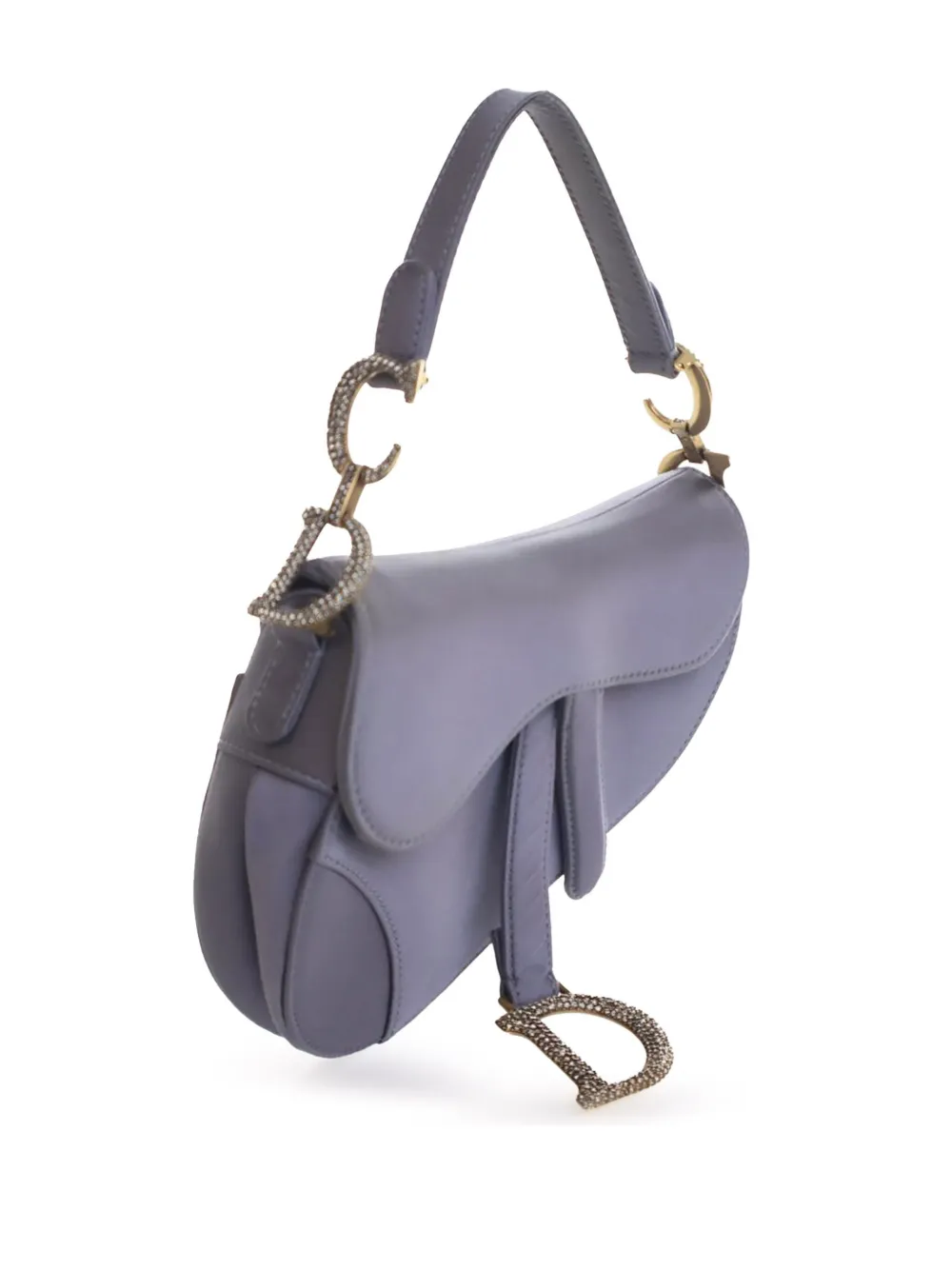 Pre-owned Dior 2000-2024 Mini Satin Crystal Embellished Saddle Satchel