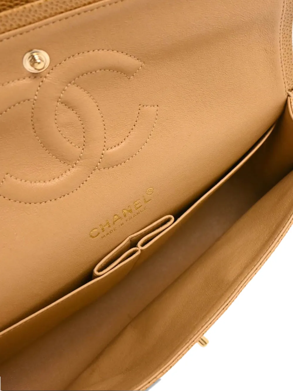 Pre-owned Chanel 2002 Medium Classic Double Flap Shoulder Bag In Neutral