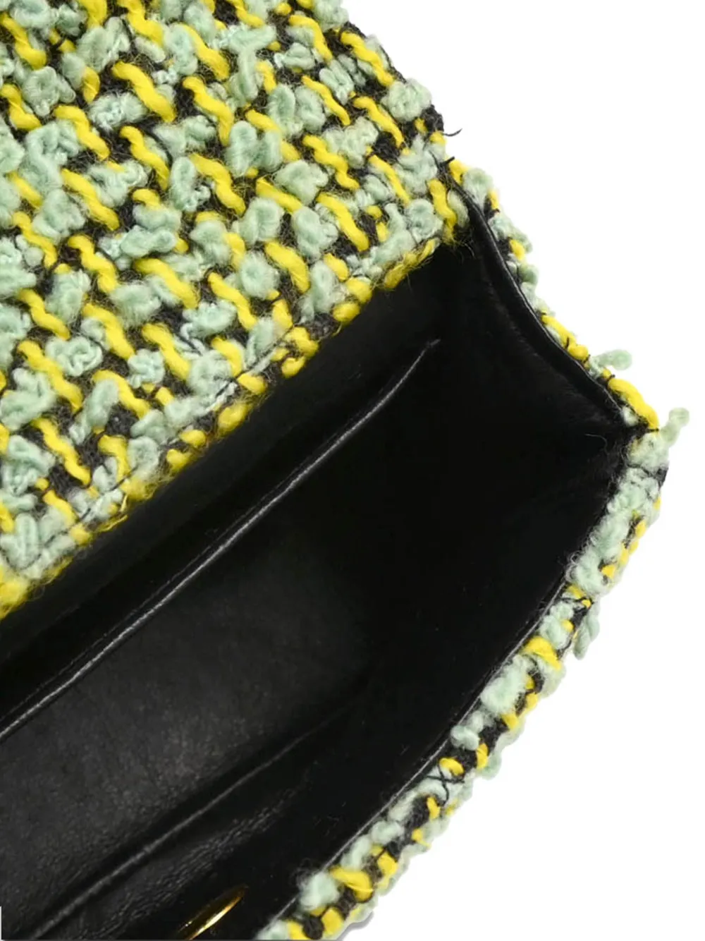 Pre-owned Chanel 1992 Micro Tweed Kelly Handbag In Green