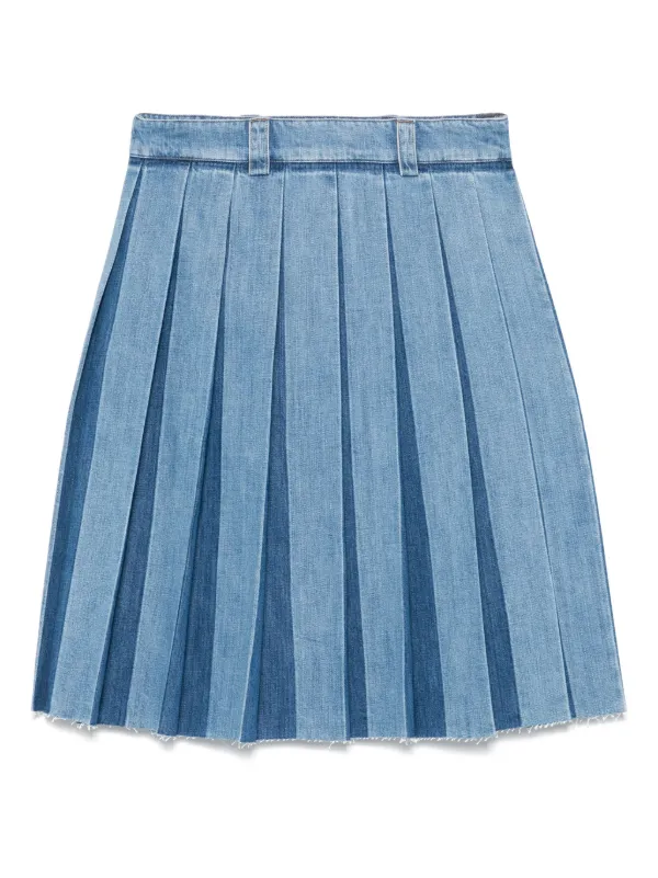 Miu Miu Pleated Denim Skirt Blue FARFETCH PT