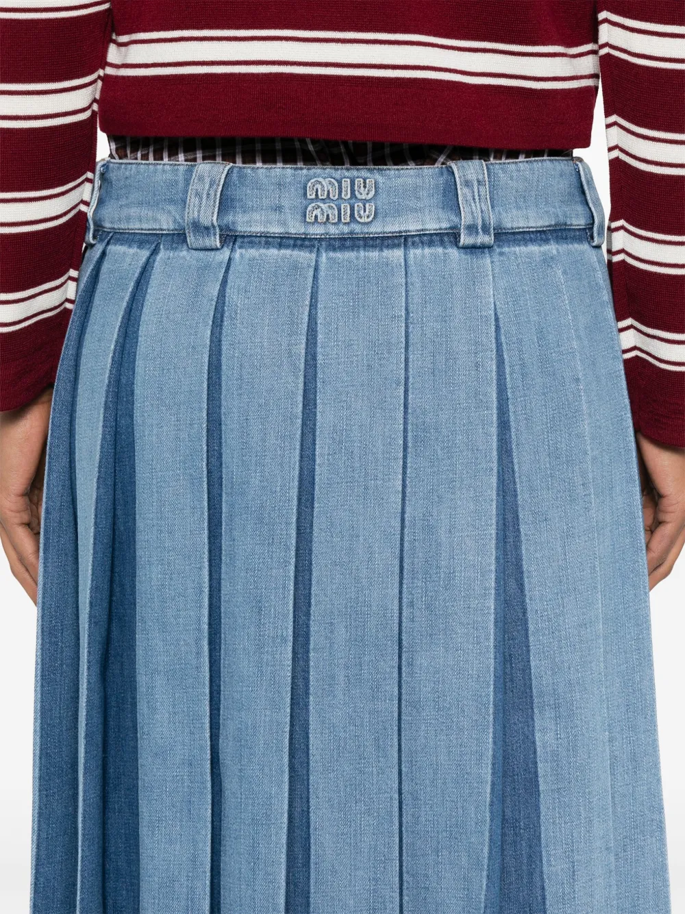 Miu Geplooide denim rok Blauw