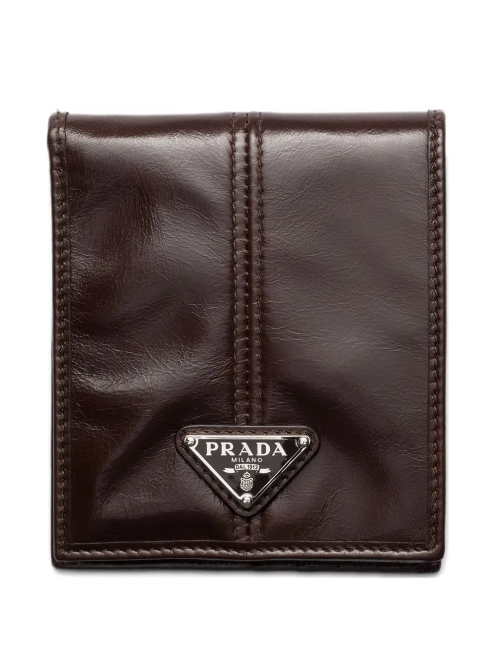 Prada Leren portemonnee met logoplakkaat Bruin