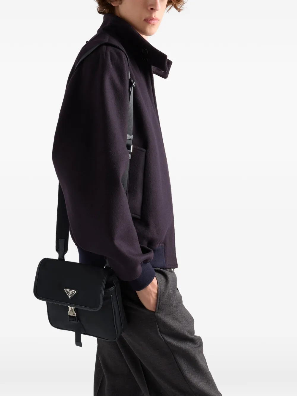 Prada Re-Nylon en Saffiano leren schoudertas Zwart