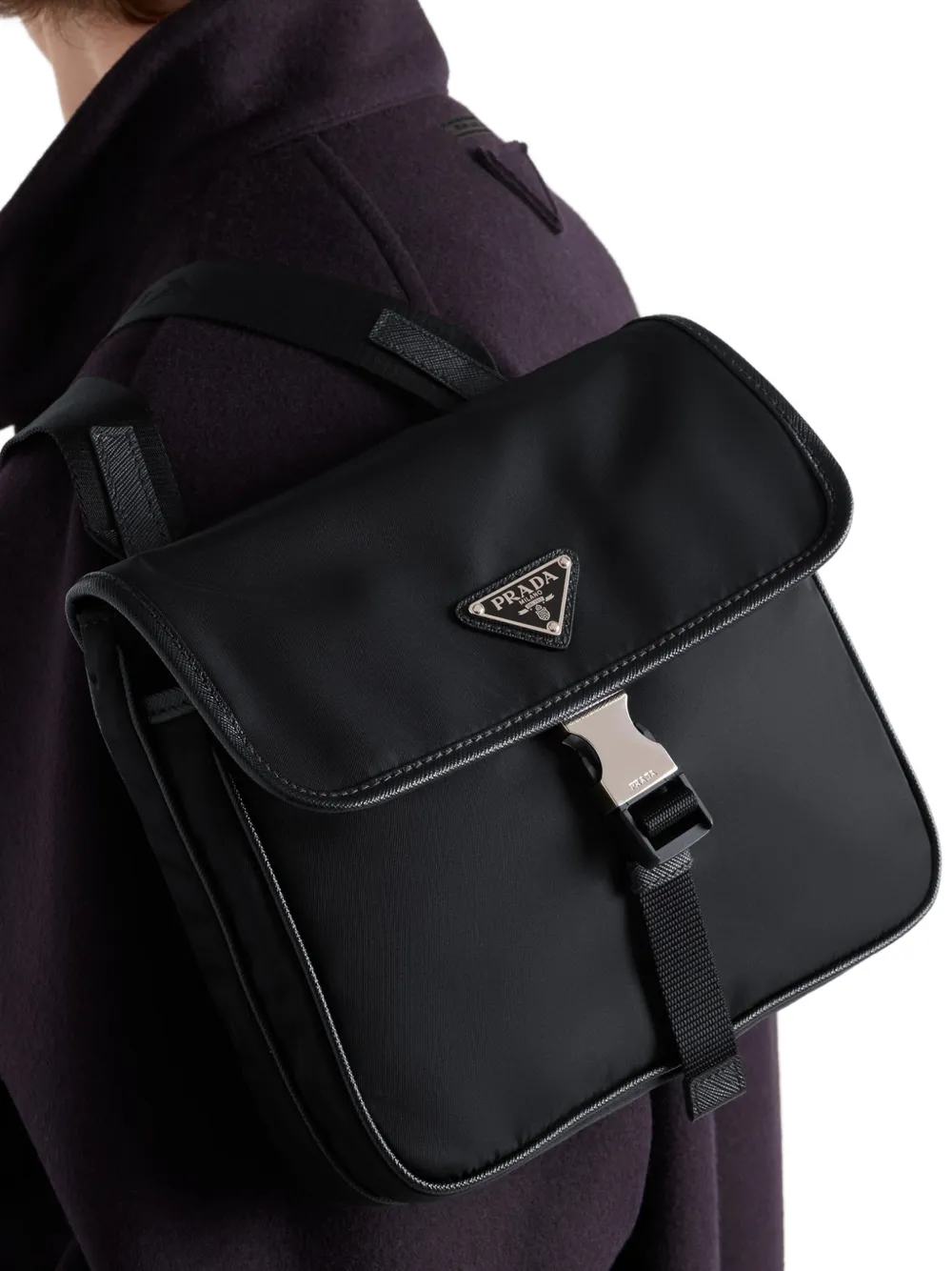 Prada Re-Nylon en Saffiano leren schoudertas Zwart