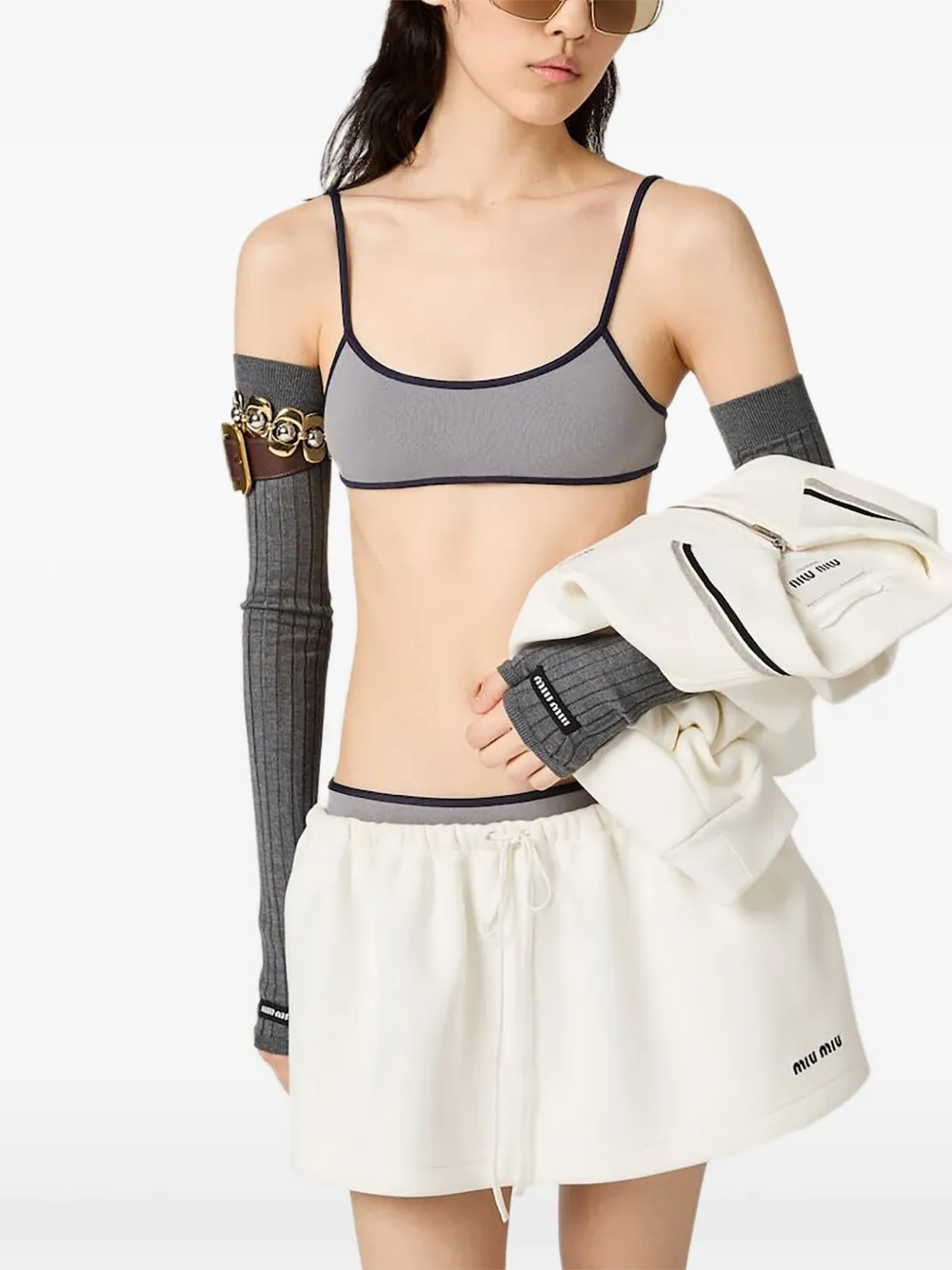 スイミーM Miu Miu Technical Knit Swimsuit | Grey | FARFETCH CA