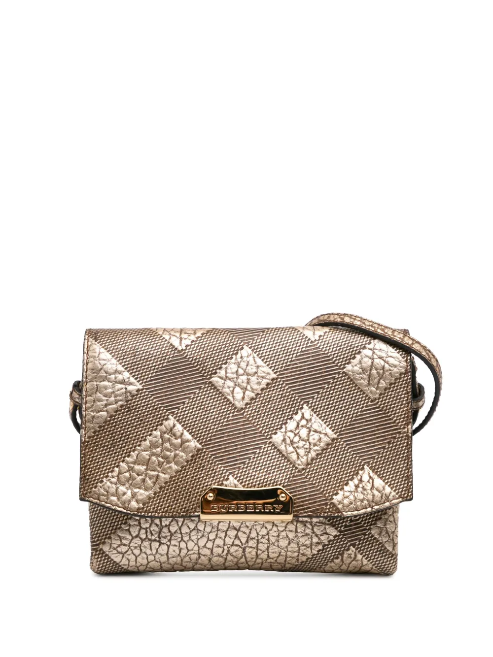 Pre-owned Burberry 2000-2017 Embossed Grain Check Leather Langley Crossbody Bag