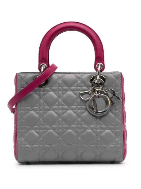 Christian Dior Pre-Owned bolsa satchel Cannage Lady Dior mediana bicolor de piel de cordero 2014