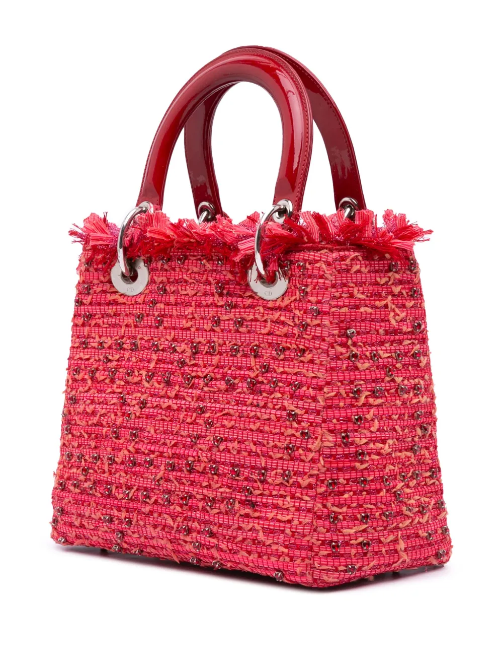 Pre-owned Dior 2012 Medium Tweed Fringe Rhinestone Lady  Satchel