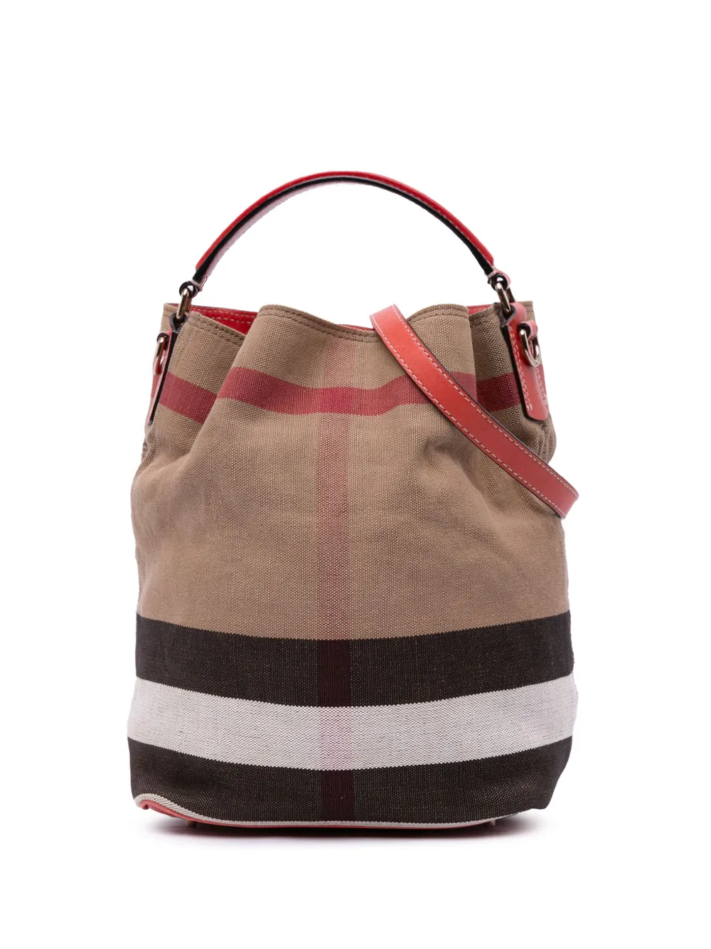 Pre-owned Burberry 2000-2017 Medium Mega Check Canvas Ashby Bucket Bag Satchel