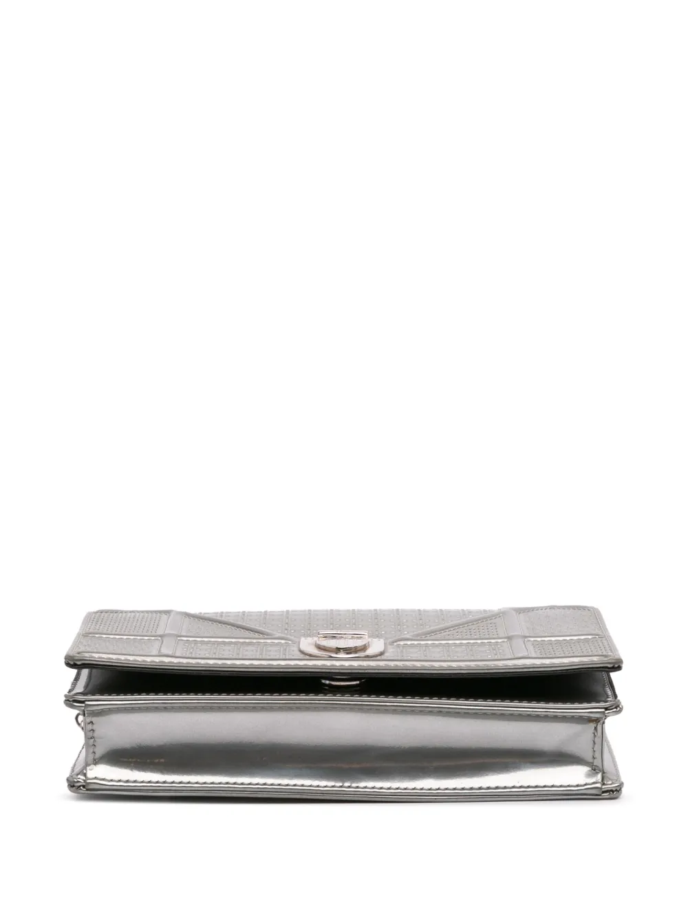 Pre-owned Dior 2017 Metallic Patent Microcannage Ama Wallet On Chain Crossbody Bag