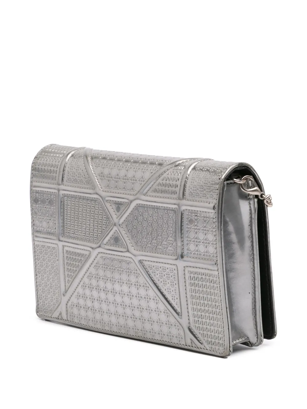 Pre-owned Dior 2017 Metallic Patent Microcannage Ama Wallet On Chain Crossbody Bag