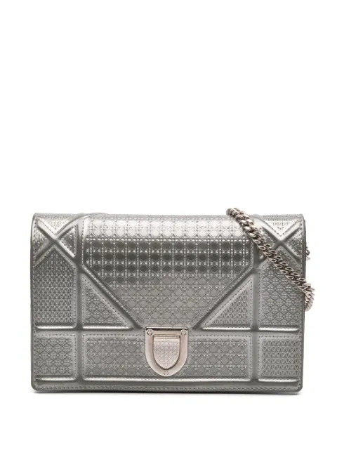 Christian Dior Pre-Owned 2017 Metallic Patent Microcannage Diorama Wallet on Chain crossbody bag