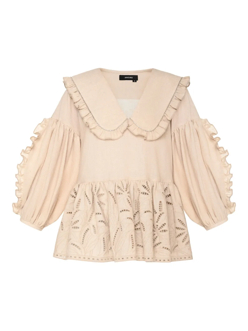 ruffled-collar broderie-anglaise blouse
