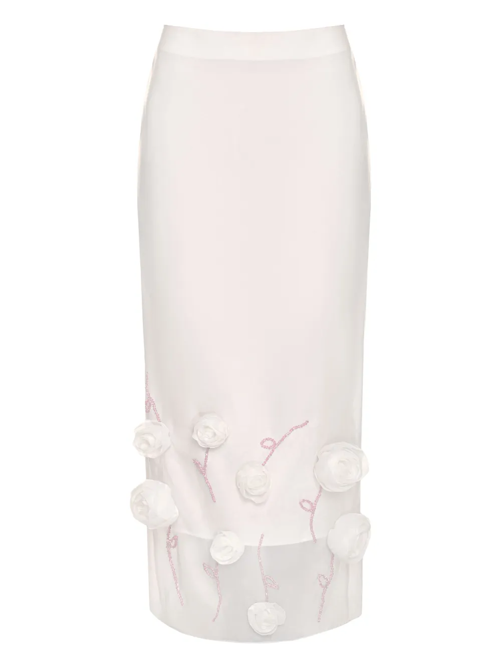 floral-appliqué midi skirt