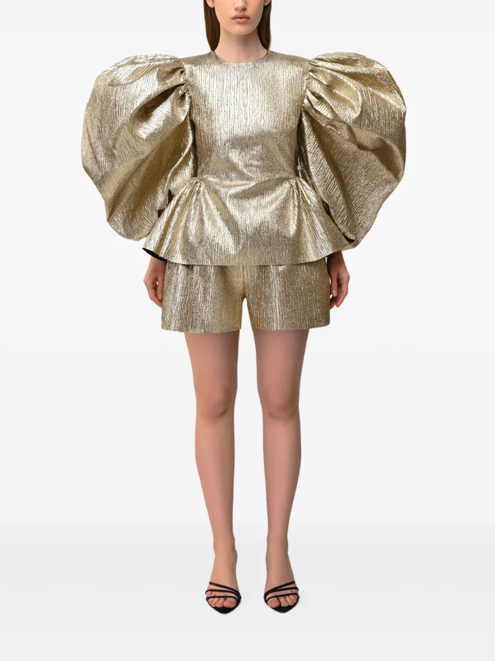 ANOUKI metallic puff-sleeve top and shorts set | Blouses | Image 2