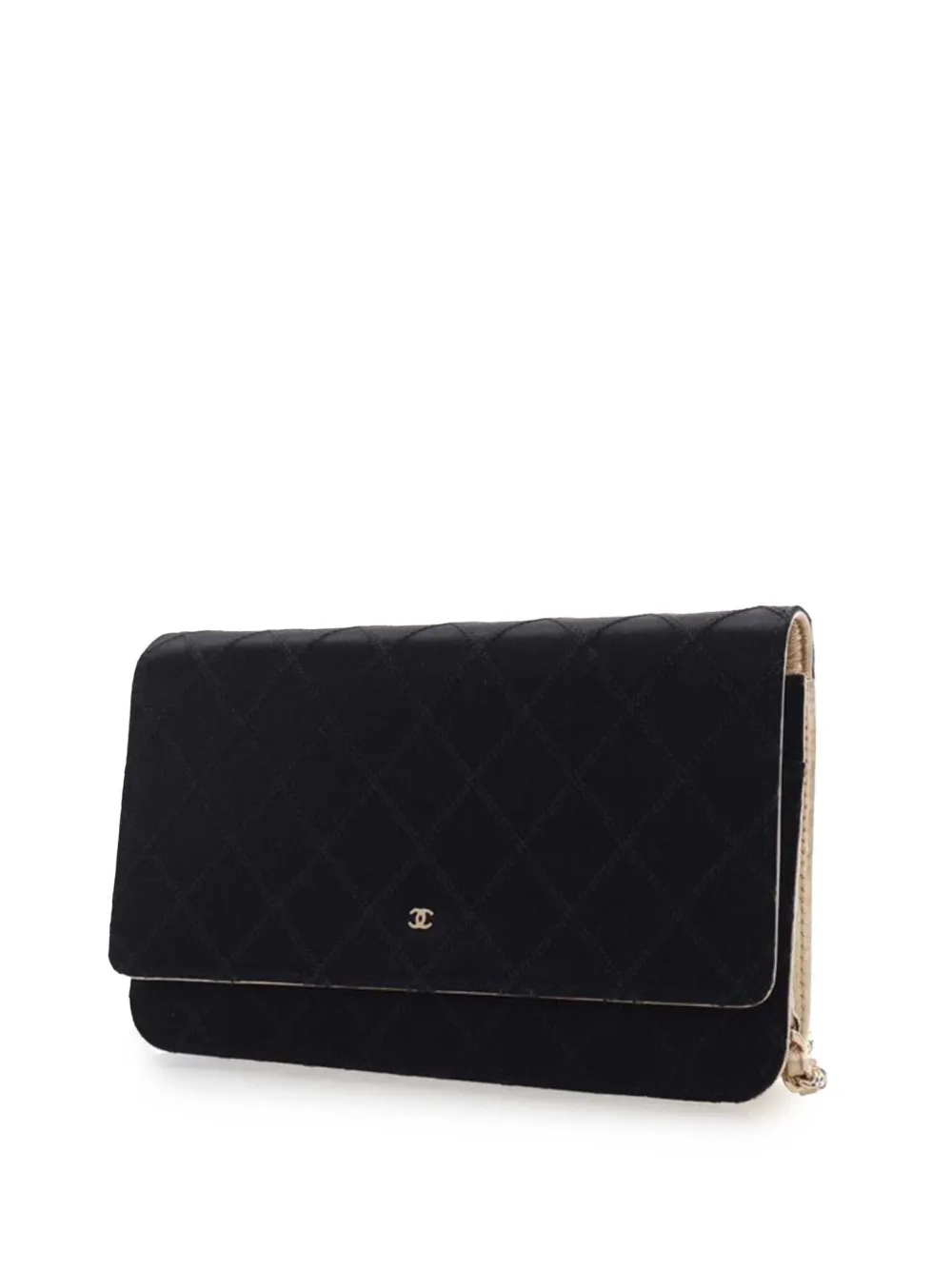 Pre-owned Chanel 2011 Bicolor Satin Diamond Stitch Wallet On Chain Crossbody Bag