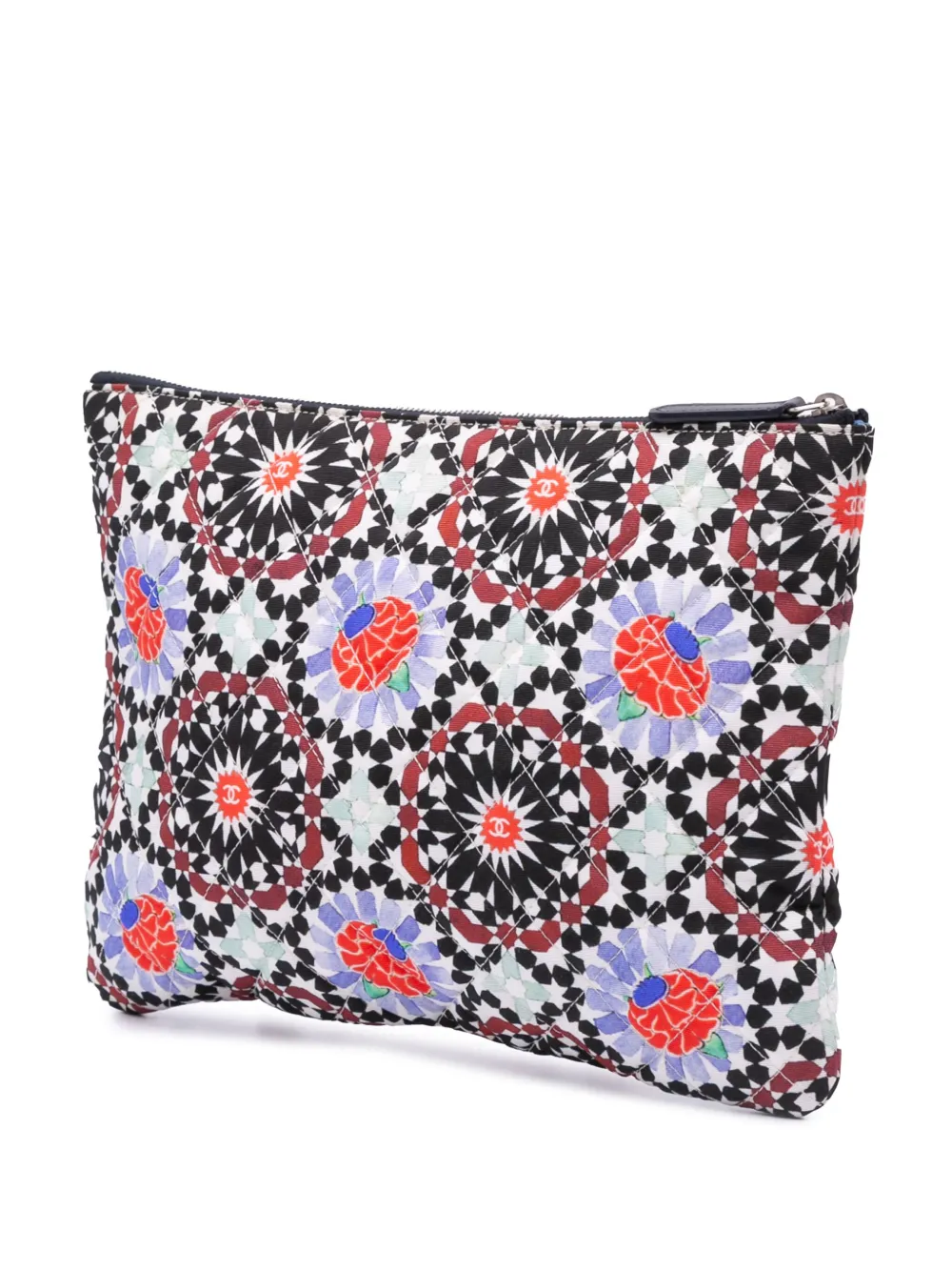 Pre-owned Chanel 2014-2015 Paris Dubai Medium Printed Canvas Cosmetic Case Clutch Bag