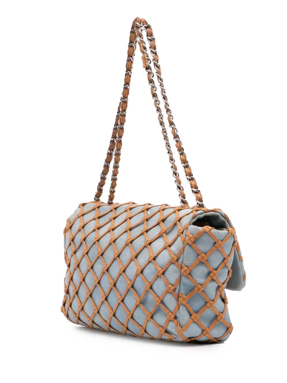 Pre-owned Chanel 2010-2011 Jumbo Denim Canebiers Net Flap Shoulder Bag