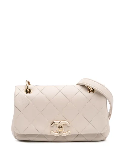 CHANEL Pre-Owned 2020 ミディアム ラムスキン ツイストチェーン エナメル ココマーク フラップ レザーショルダーバッグ