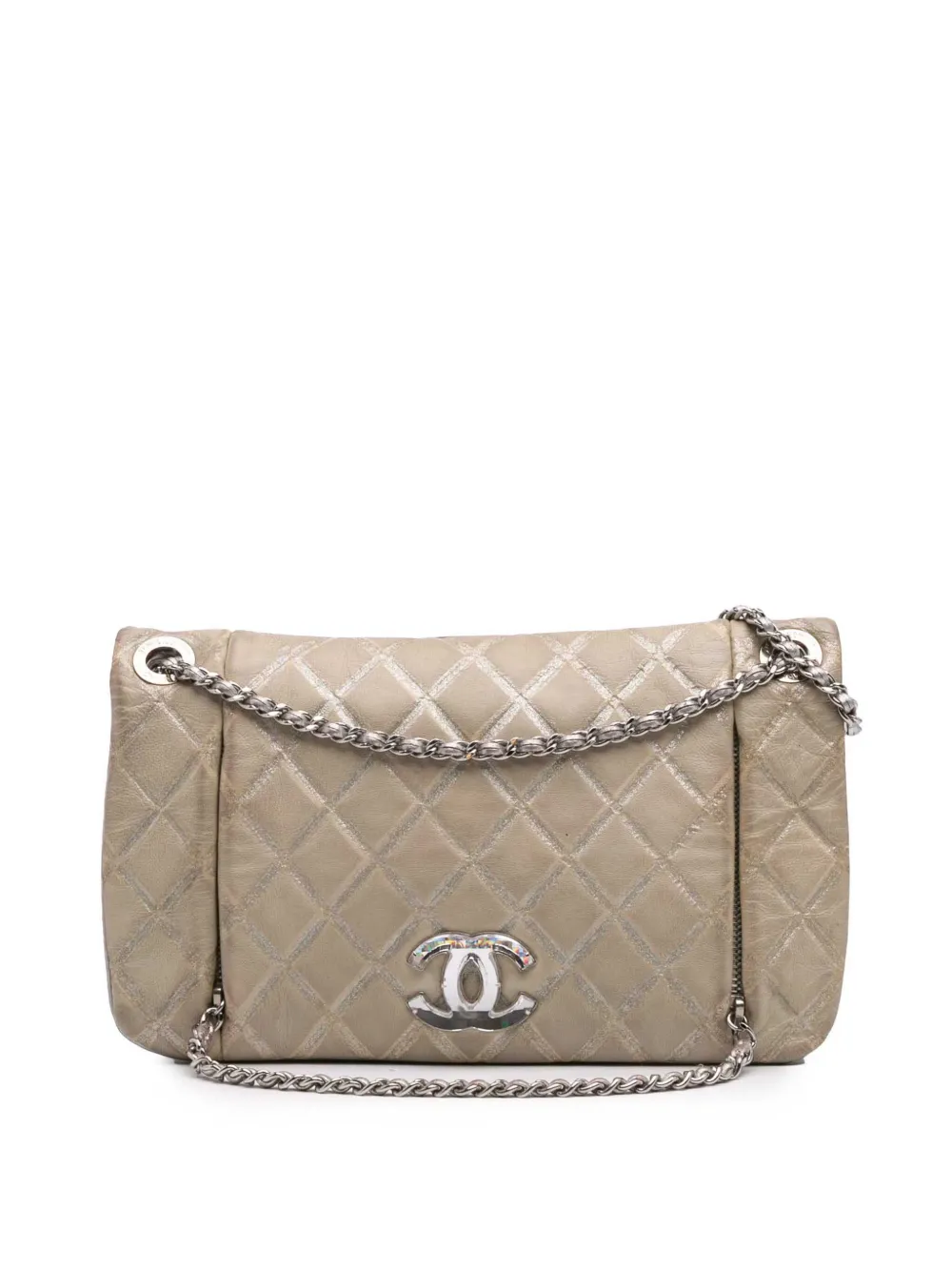 CHANEL Pre-Owned 2010-2011 Quilted Metallic Distressed Lambskin CC Crystal Flap crossbody bag | Brown | Image 1