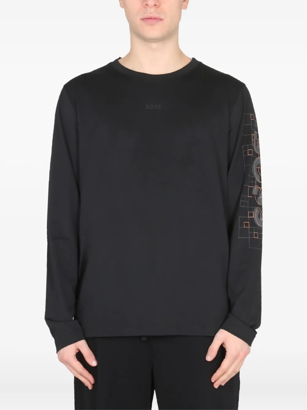 BOSS logo-print long-sleeve T-shirt Zwart