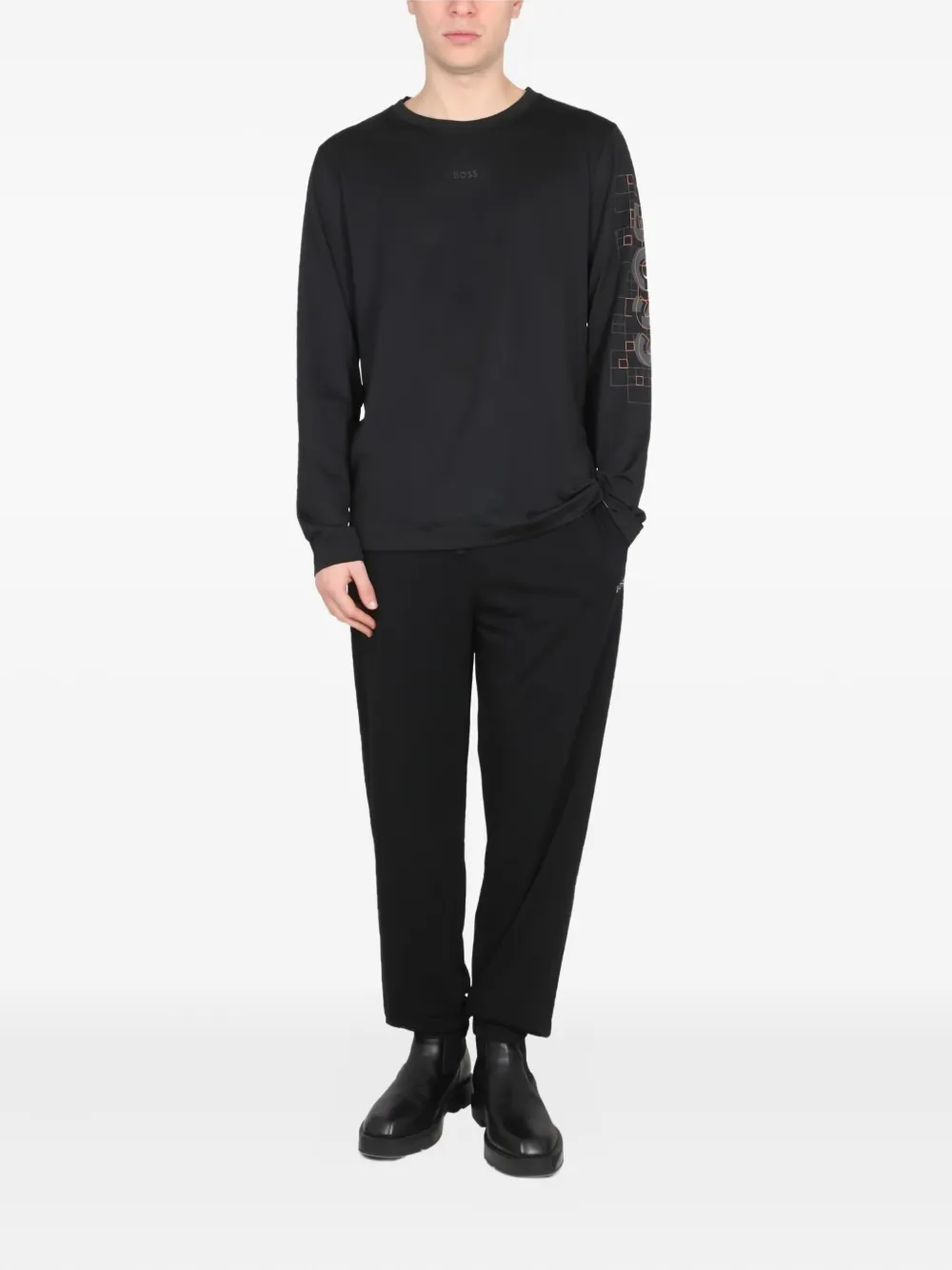 BOSS logo-print long-sleeve T-shirt Zwart