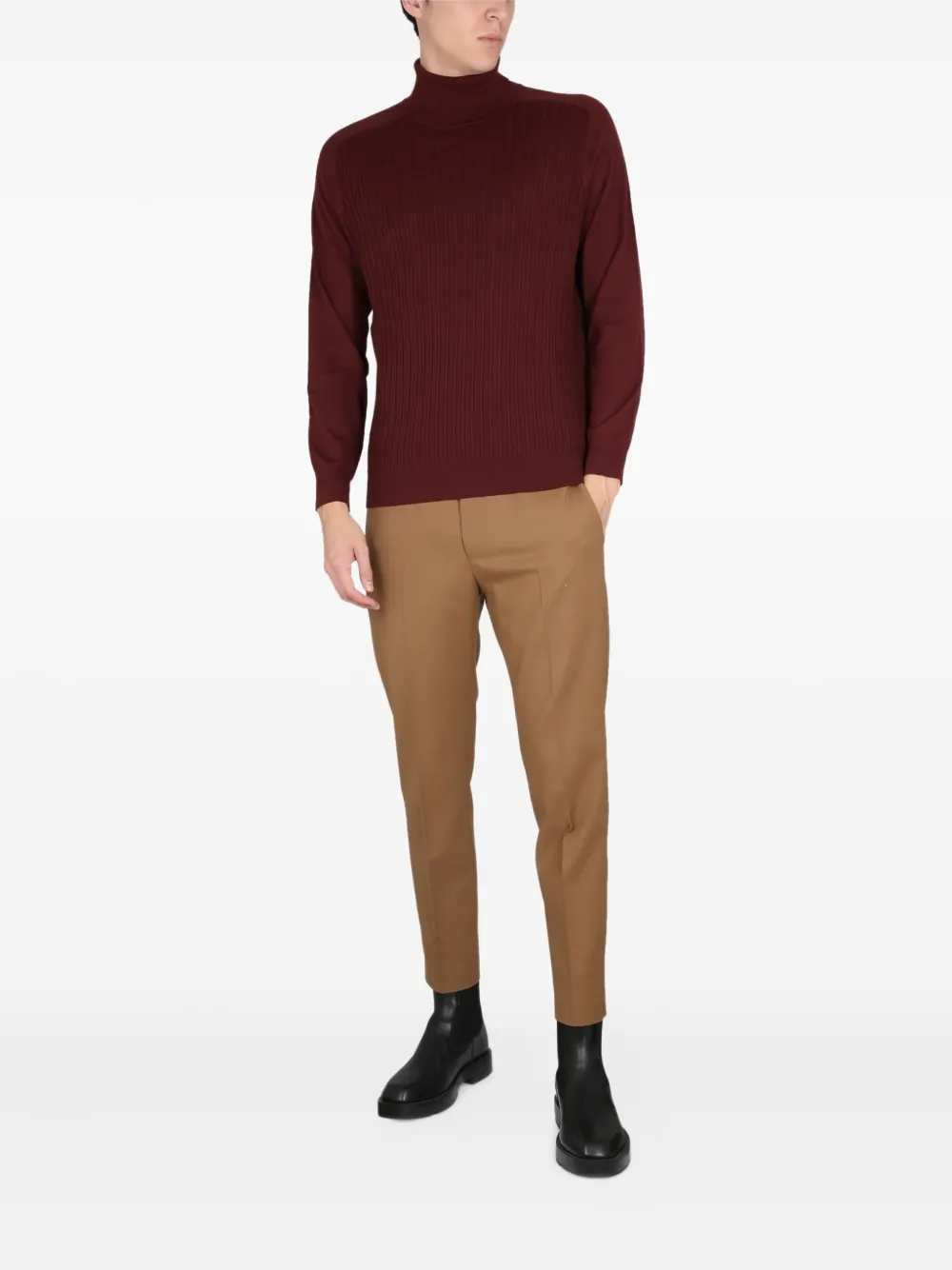 BOSS ribbed turtleneck sweater Rood