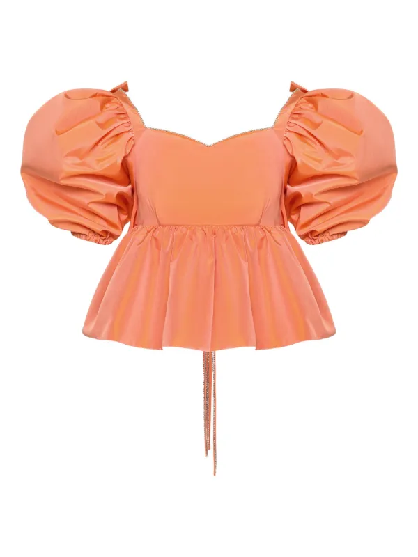 ANOUKI puff-sleeve Peplum Top Orange FARFETCH IN