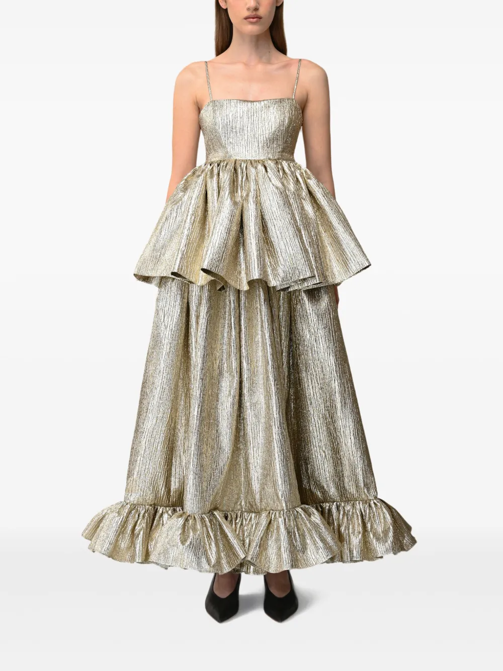 ANOUKI Gelaagde metallic maxi-jurk - Goud