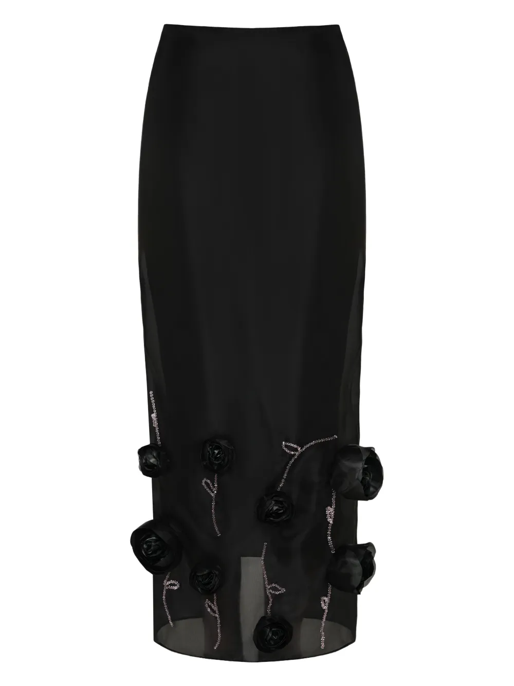 ANOUKI falda midi con aplique floral | negro | Image 1