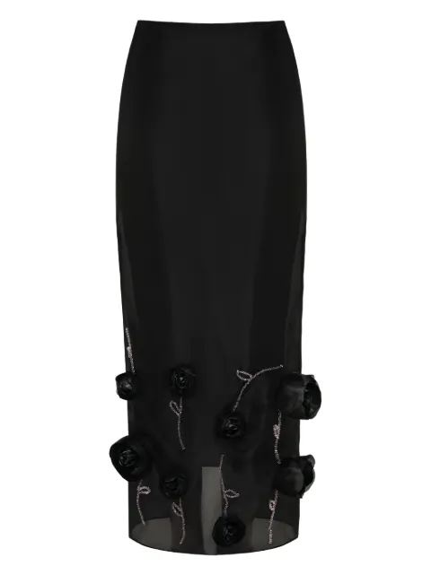 ANOUKI floral-appliqué midi skirt
