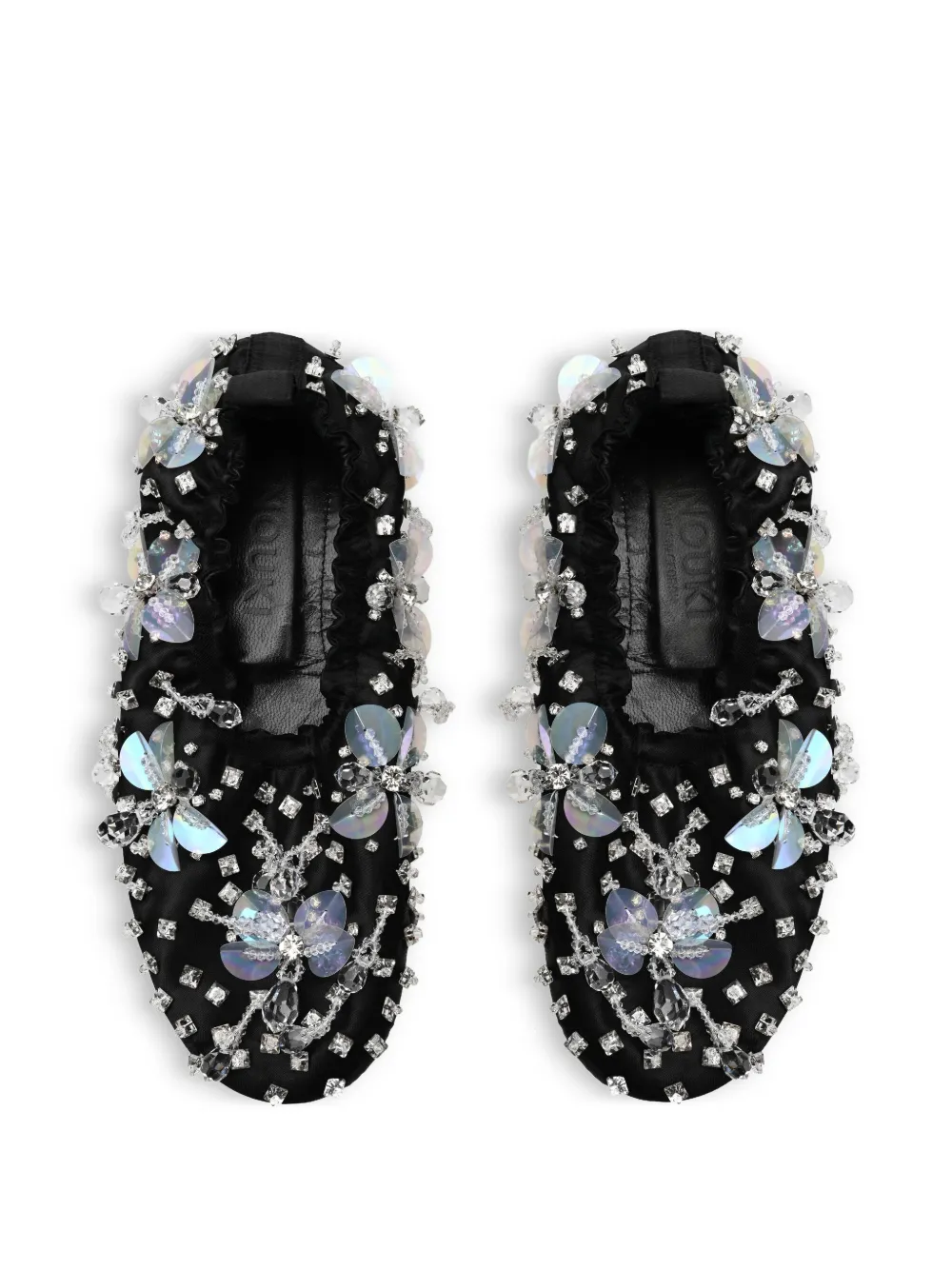 ANOUKI crystal-embellished satin ballet flats Black