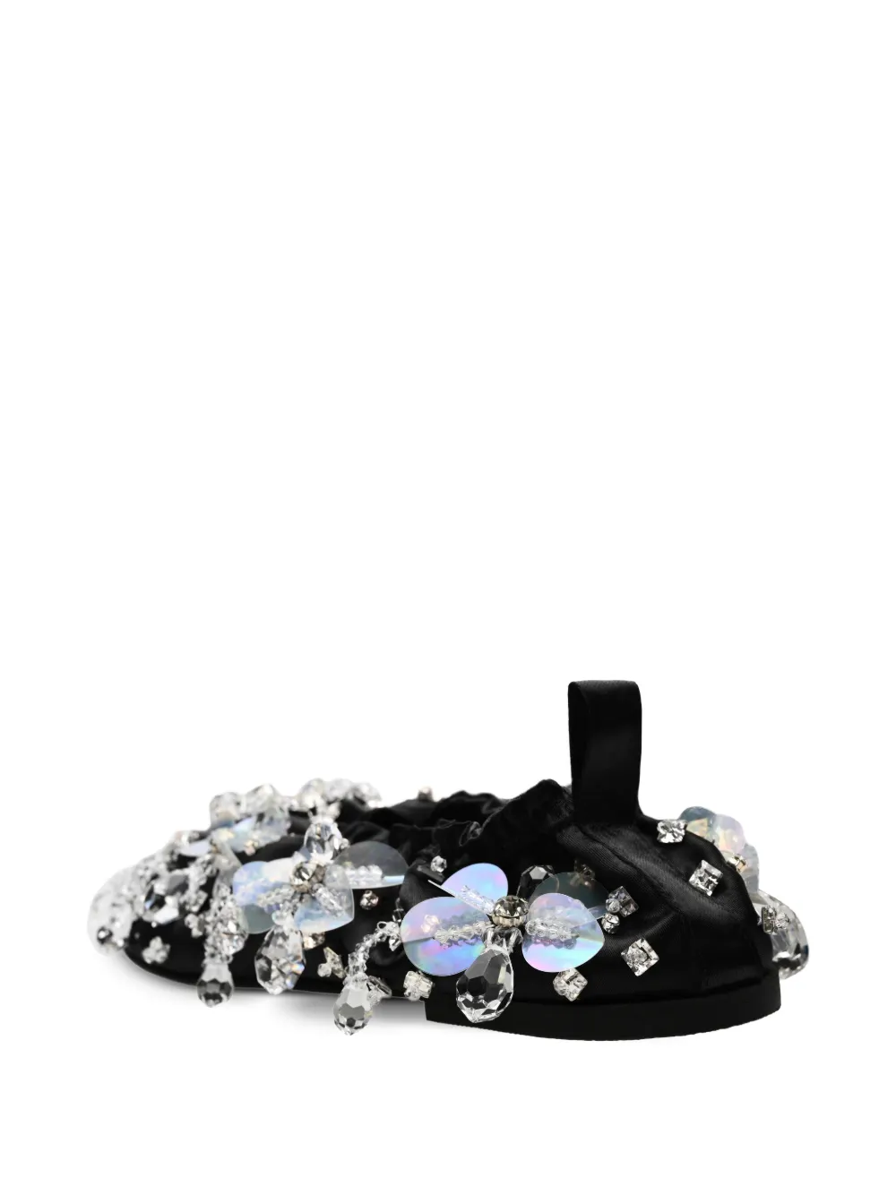 ANOUKI crystal-embellished satin ballet flats Black