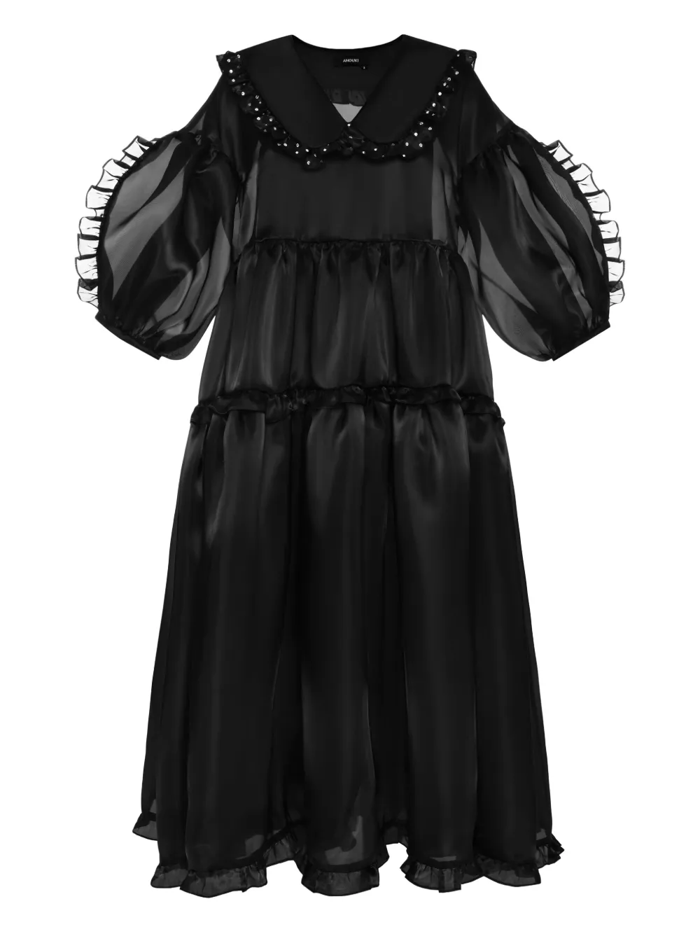 ANOUKI crystal-embellished puff-sleeve dress | Black | Image 1