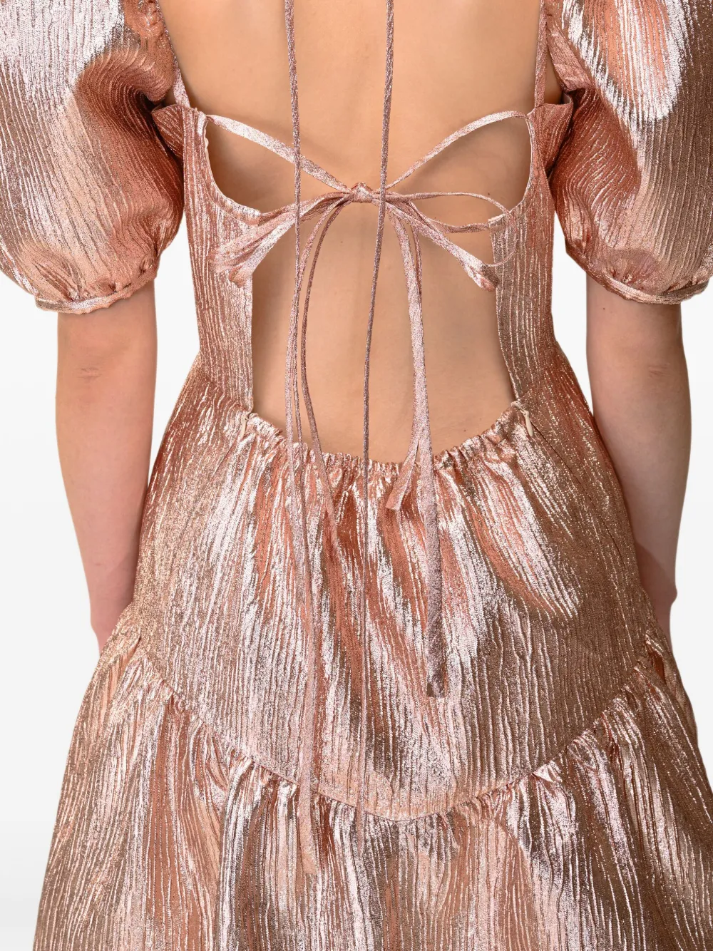 ANOUKI Metallic midi-jurk met pofmouwen Goud