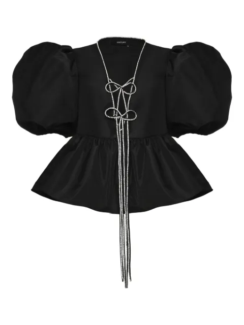ANOUKI puff-sleeve tie-front blouse