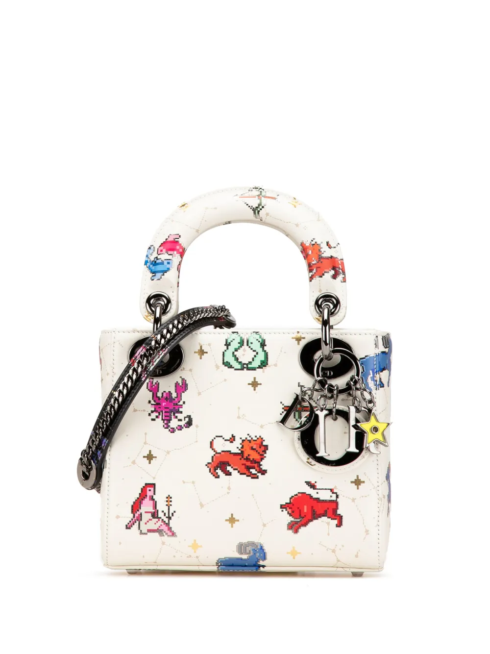 Christian Dior Pre-Owned 2022 ミニ カーフスキン ピクセル ゾディアック レディ ディオール サッチェルバッグ Christian Dior Pre-Owned 2022 ミニ カーフスキン ピクセル ゾディアック レディ ディオール サッチェルバッグ