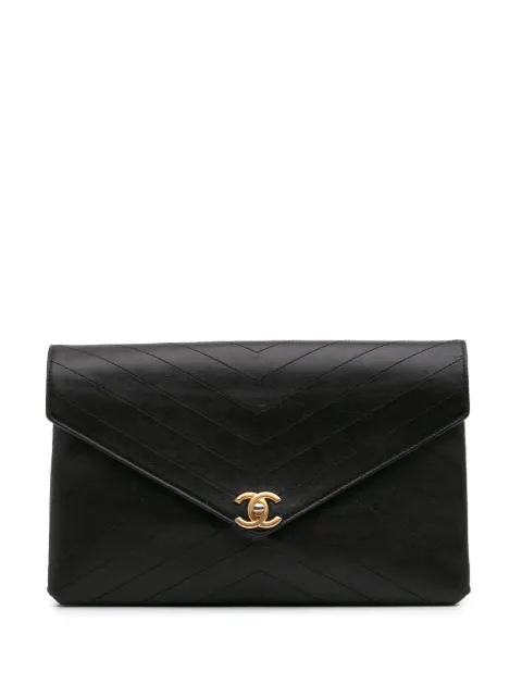 CHANEL Pre-Owned 2018 CC clutch van kalfsleer met chevron streep