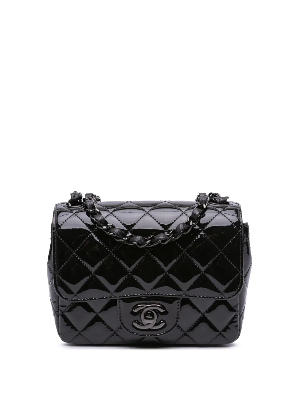 CHANEL Pre-Owned شنطة كروس صغيرة كلاسيكية مربعة مصقولة 'سو بلاك سينغل فلاب' 2021-2024 | أسود | Image 1