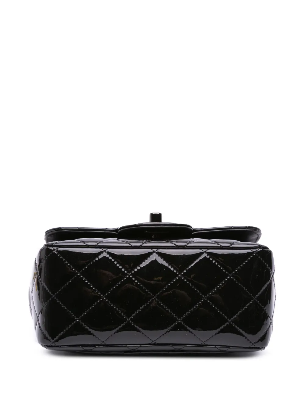 Pre-owned Chanel 2021-2024 Mini Square Classic Patent So Black Single Flap Crossbody Bag