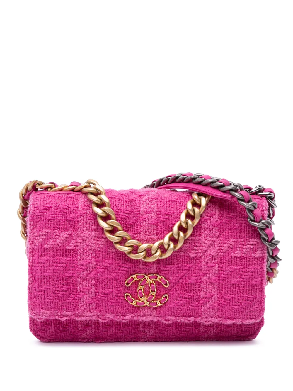 Pre-owned Chanel 2019 Tweed 19 Wallet On Chain Satchel