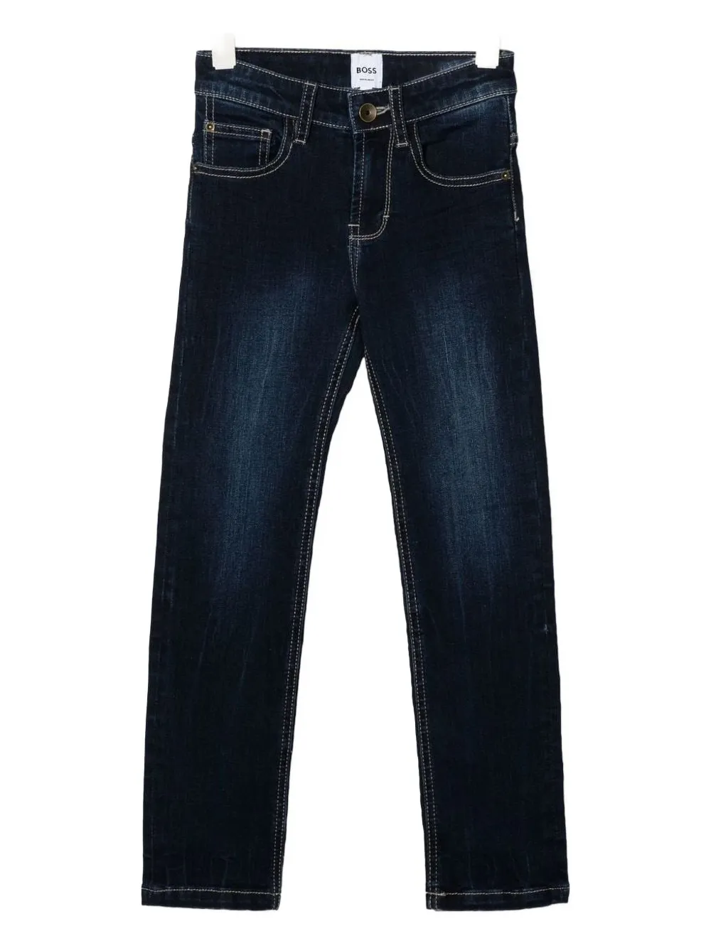 BOSS Kidswear embossed-logo jeans Blauw
