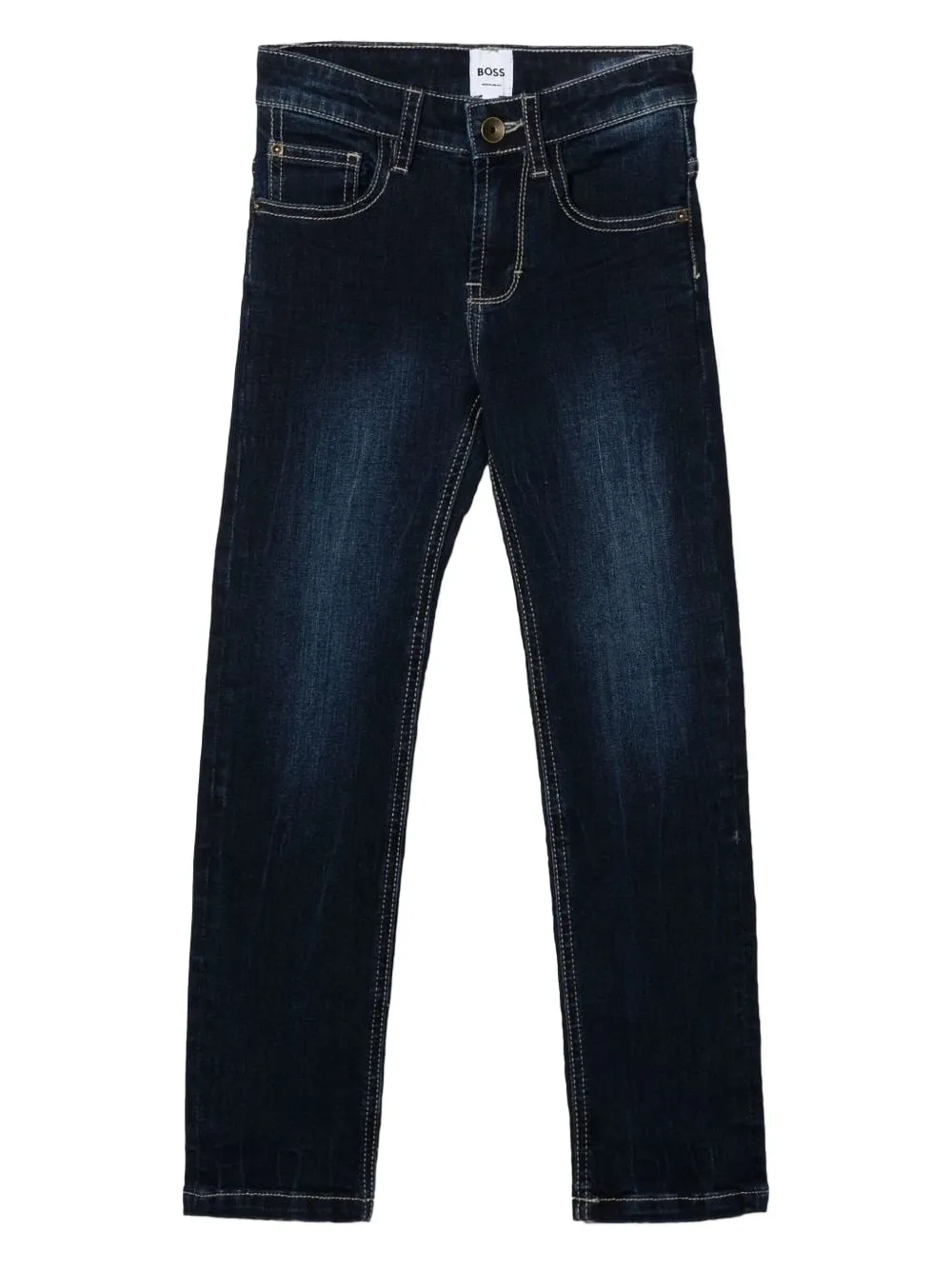 BOSS Kidswear embossed-logo jeans Blauw