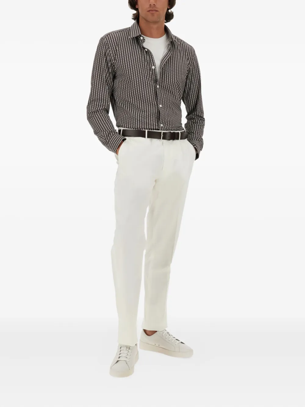 BOSS Overhemd met geometrische print Bruin